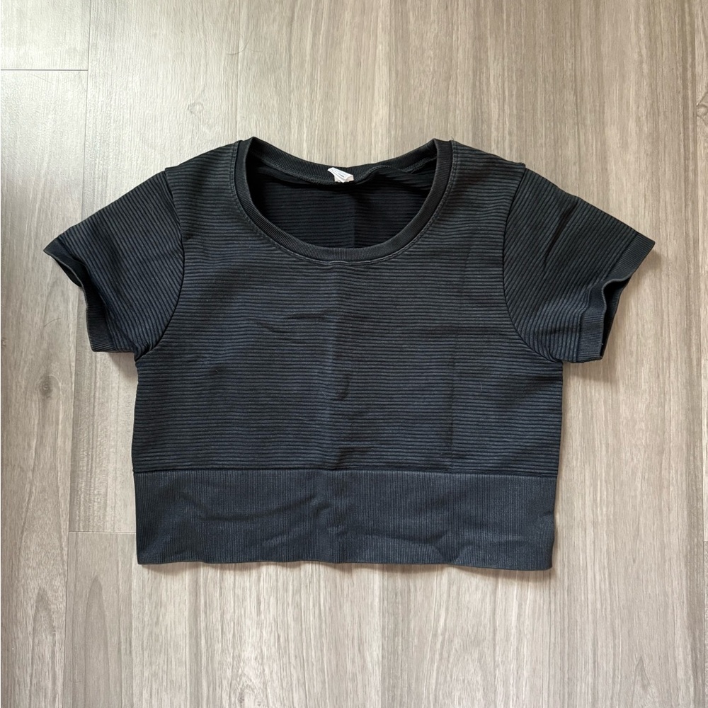 Aerie Black Ribbed Short Sleeve Top